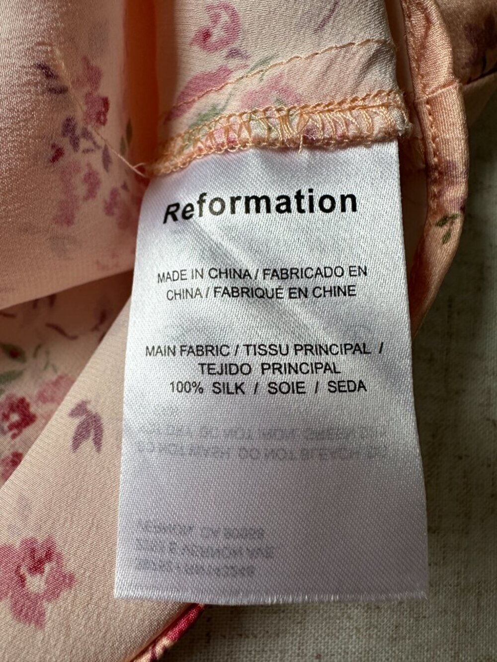 Reformation Valentina Silk Top Myrna | Peach Floral Lace Trim V Neck Camisole XS - Picture 5 of 8